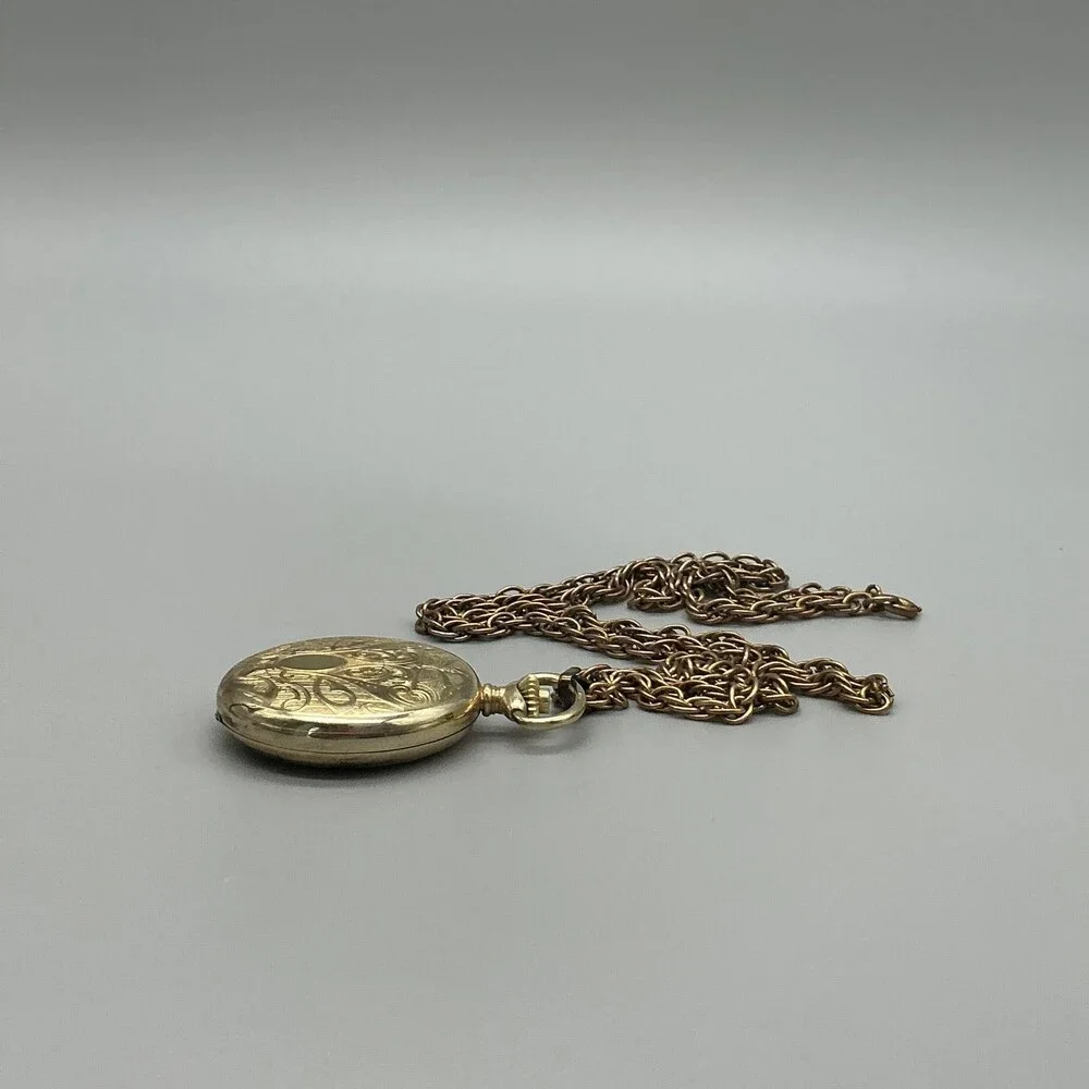 Vintage North Star Watch Pendant Women 36mm Gold Full Hunter Manual Wind Chain
